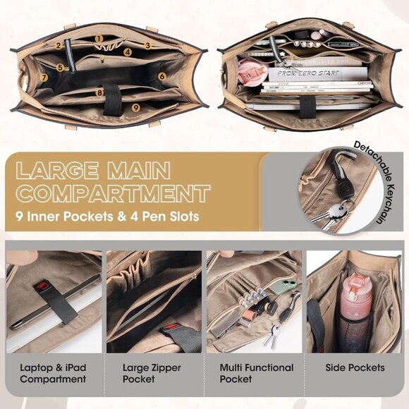 NUBILY Laptop Bags for Women 15.6 Inch Work Tote Bags Womens Laptop Purse - Picture 2 of 7